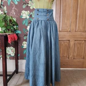 Corset Lace Up Maxi Skirt Blue Suede Look High Waist Button Detail Cottagecore
